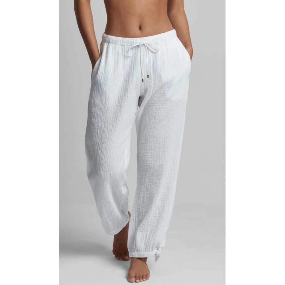 LRL Ralph Lauren XL White Cotton Gauze Cover-Up Pants $115 Beach Resort Tie Hem